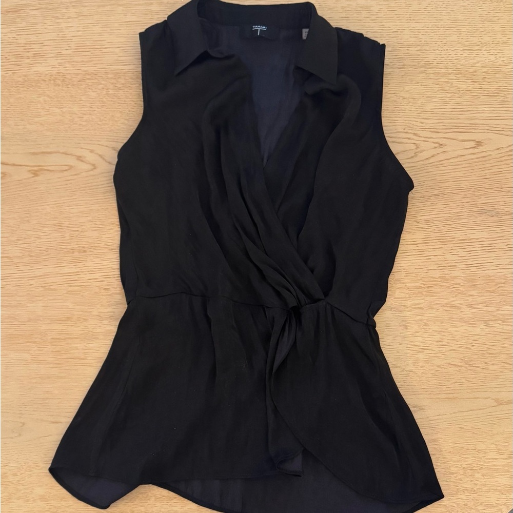 Tahari Black Sleeveless Wrap Blouse